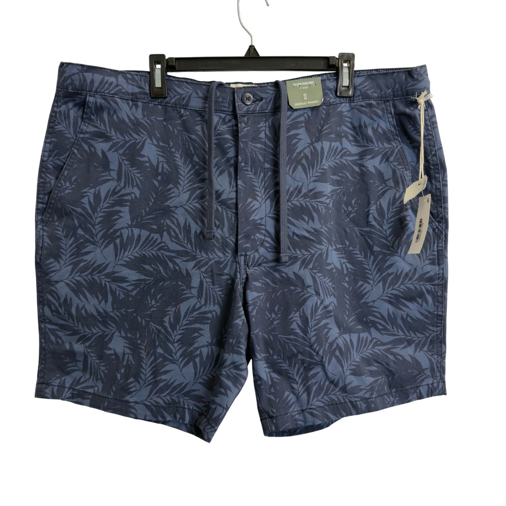 NEW Mutual‎ Weave Mens Navy Tropical Leaf Chino Board Shorts Size 42 8" Inseam